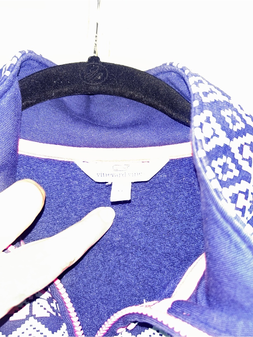 Vineyard Vines Navy and Pink Fair Isle Quarter-Zip - Picture 3 of 9